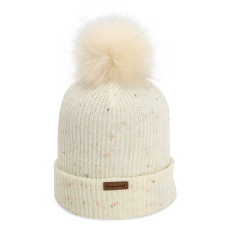 Michigan Script Wordmark Montage Pom Cuffed Beanie - Putty