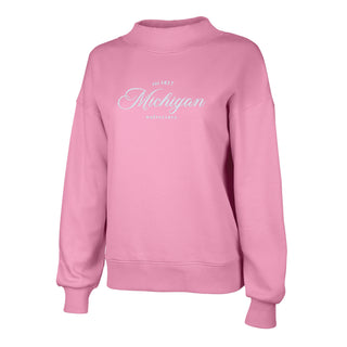 Michigan Elegant EMB Willow Mockneck Sweatshirt - Pink