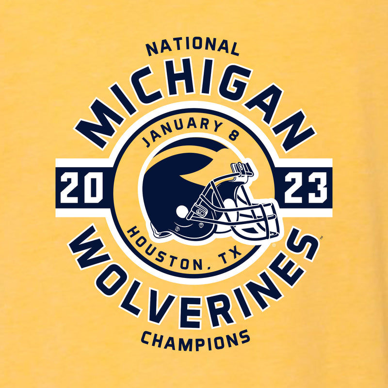 Michigan CFP National Champions 23 Helmet Circle Triblend T-Shirt - Yellow Gold