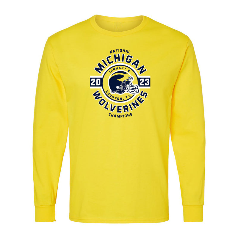 Michigan CFP National Champions 23 Helmet Circle Long Sleeve - Athletic Yellow