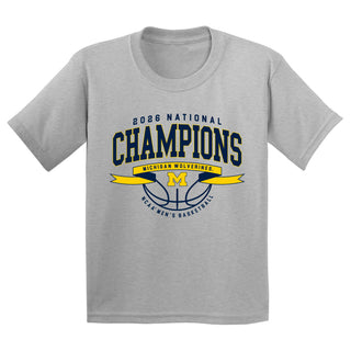 Michigan 2026 Basketball National Champions Ribbon Wings Youth T-Shirt - Sport Grey