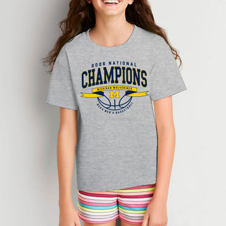 Michigan 2026 Basketball National Champions Ribbon Wings Youth T-Shirt - Sport Grey