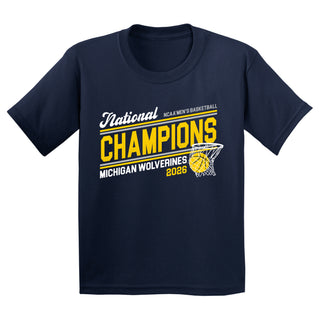 Michigan 2026 Basketball National Champions Action Play Youth T-Shirt - Navy