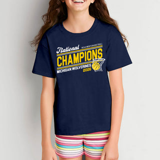 Michigan 2026 Basketball National Champions Action Play Youth T-Shirt - Navy