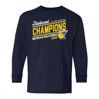 Michigan 2026 Basketball National Champions Action Play Youth Long Sleeve - Navy
