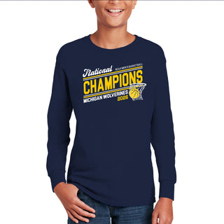 Michigan 2026 Basketball National Champions Action Play Youth Long Sleeve - Navy