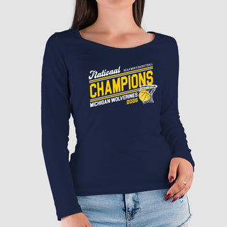 Michigan 2026 Basketball National Champions Action Play Womens Long Sleeve - Navy