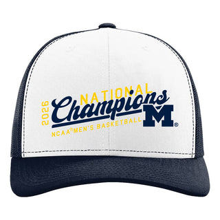 Michigan 2026 Basketball National Champions Script Trucker Hat - White/Navy