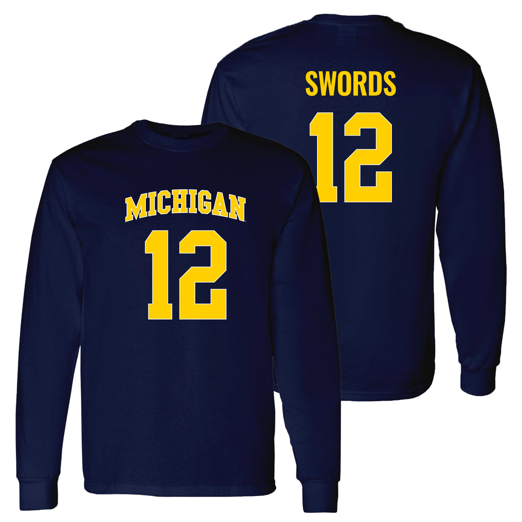 Michigan NIL Swords 12 Long Sleeve - Navy – Underground Printing
