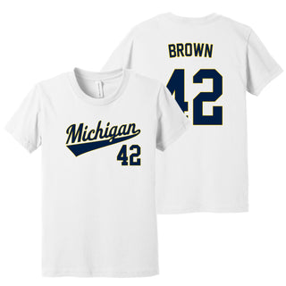 Michigan NIL Baseball Brown 42 Canvas Jersey Youth T-Shirt - White