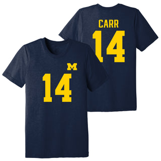 Michigan NIL Carr 14 Football Jersey CVC T-Shirt - Solid Navy