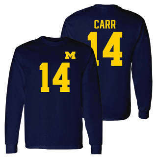 Michigan NIL Carr 14 Football Jersey Long Sleeve T-Shirt - Navy