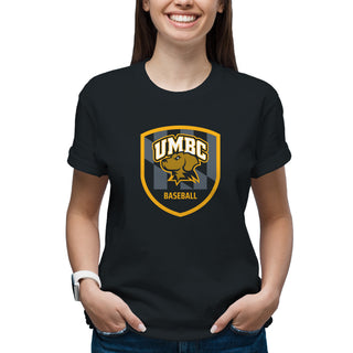 UMBC Retrievers Shield Logo Baseball T-Shirt - Black