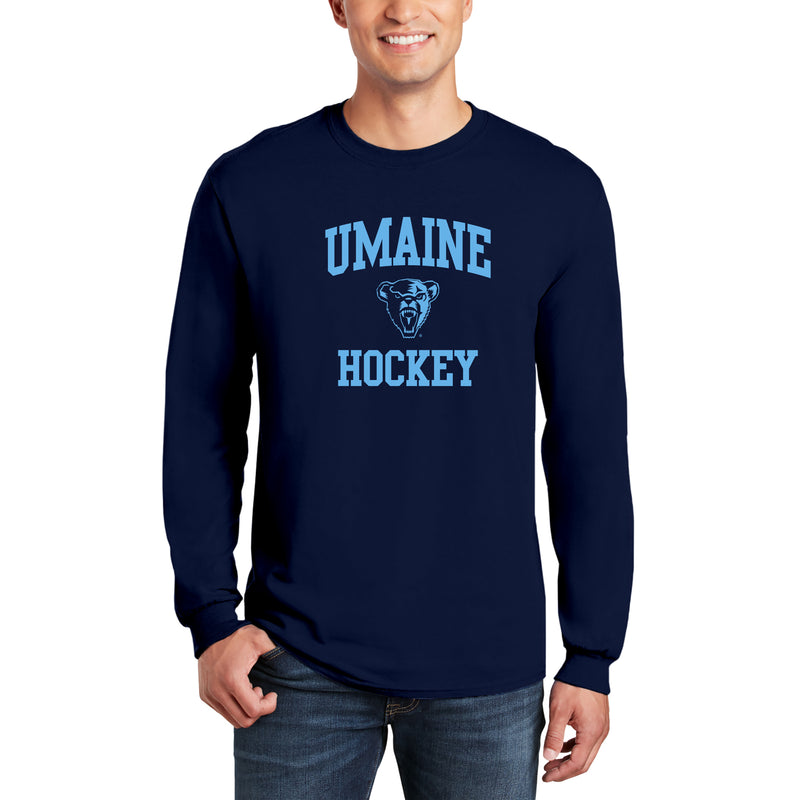 Maine Arch Logo Hockey Long Sleeve - Navy