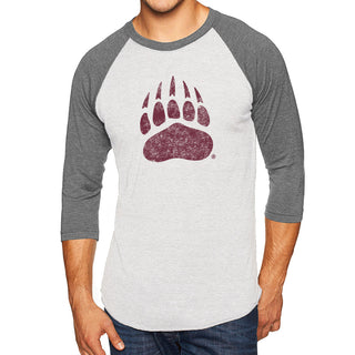 Montana Grizzlies Primary Logo Distressed 3/4 Sleeve Raglan - Htr White / Prem Htr