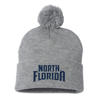 North Florida Wordmark EMB Knit Pom Beanie - Heather Grey