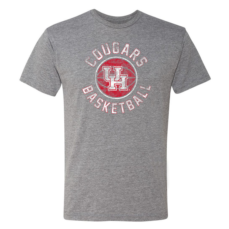 University of Houston Cougars Basketball Distress Next Level Short Sleeve T-Shirt - Premium Heather
