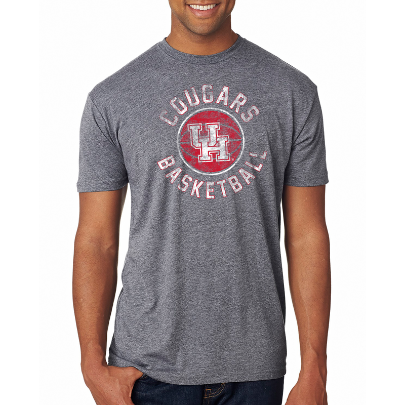 University of Houston Cougars Basketball Distress Next Level Short Sleeve T-Shirt - Premium Heather