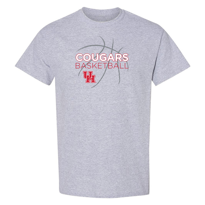 University of Houston Cougars Basketball Sketch Basic Cotton Short Sleeve T Shirt - Sport Grey