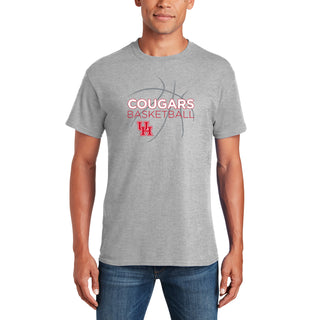 University of Houston Cougars Basketball Sketch Basic Cotton Short Sleeve T Shirt - Sport Grey