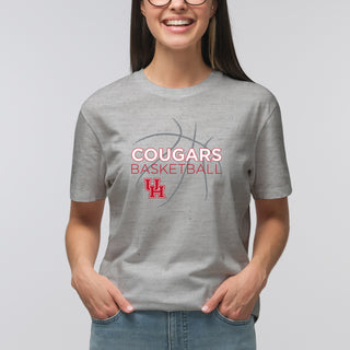 University of Houston Cougars Basketball Sketch Basic Cotton Short Sleeve T Shirt - Sport Grey