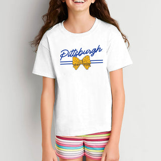 Pittsburgh Bow Script Youth T-Shirt - White