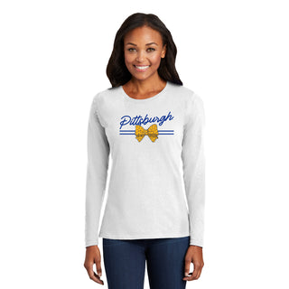 Pittsburgh Bow Script Womens Long Sleeve - White