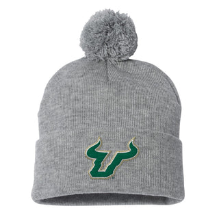 South Florida Bulls Primary Logo Pom-Pom Cuffed Beanie - One Size - Heather Grey