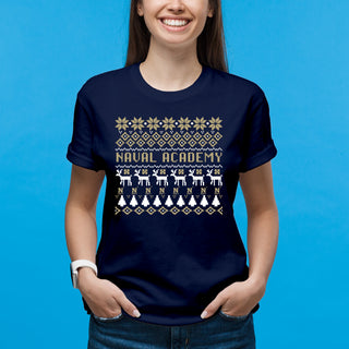 United States Naval Academy Holiday Sweater T-Shirt - Navy
