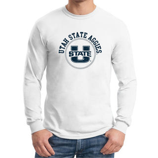 Utah State Aggies Distressed Circle Logo Long Sleeve T-Shirt - White