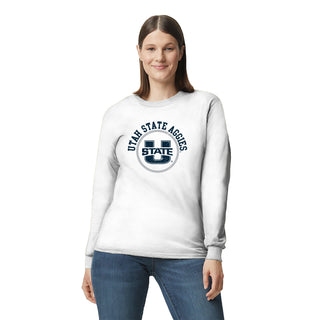 Utah State Aggies Distressed Circle Logo Long Sleeve T-Shirt - White