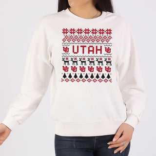 Utah Utes Ugly Holiday Sweater Crewneck - White