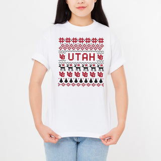 Utah Utes Ugly Holiday Sweater T-Shirt - White