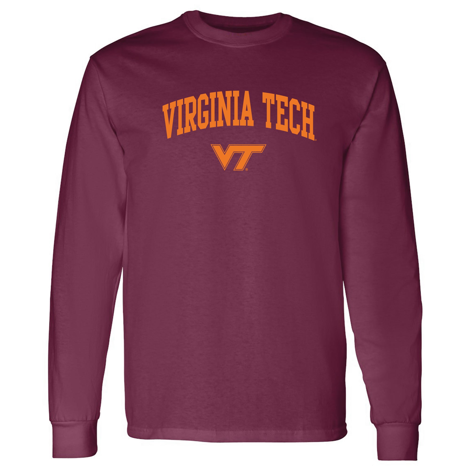 Virginia Tech Hokies Men's Long Sleeve T-Shirt - Maroon Team Arching Name Design