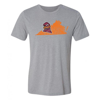 Virginia Tech State Silhouette Hokie Bird Triblend T-Shirt - Grey