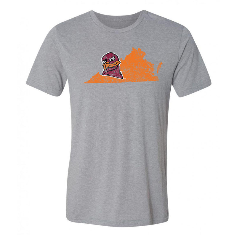 Virginia Tech State Silhouette HokieBird Triblend T-Shirt - Grey