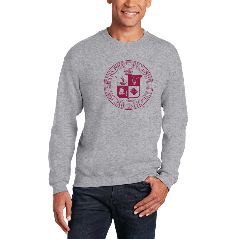 Virginia Tech University Seal Crewneck Sweatshirt - Sport Grey