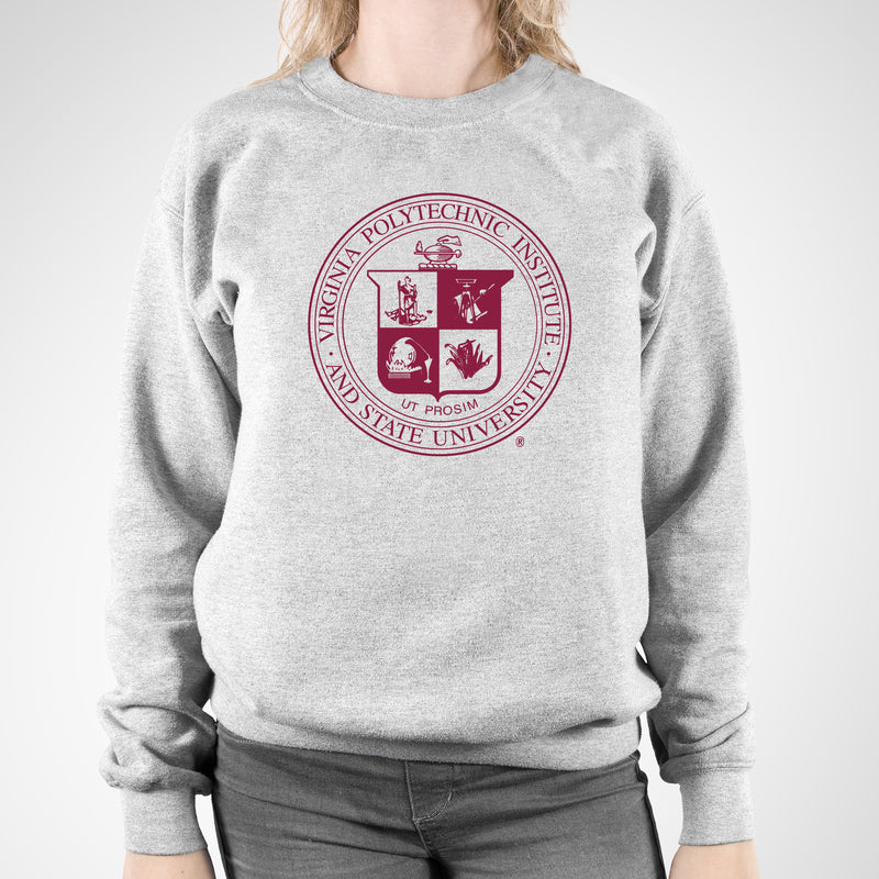 Virginia Tech University Seal Crewneck Sweatshirt - Sport Grey