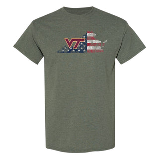 Virginia Tech Patriotic State Silhouette T-Shirt - Heather Military