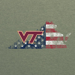 Virginia Tech Patriotic State Silhouette T-Shirt - Heather Military