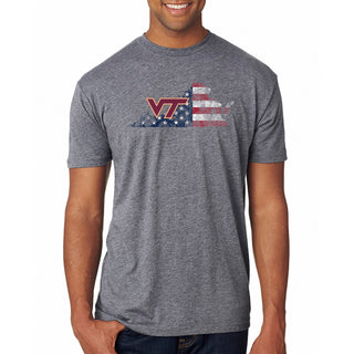 Virginia Tech Patriotic State Silhouette NLA Triblend T-Shirt - Premium Heather