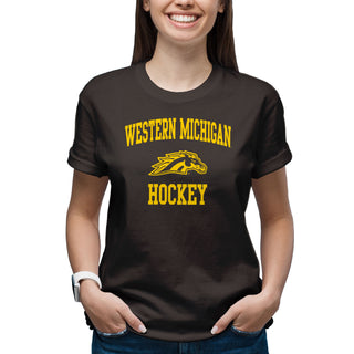 Western Michigan University Broncos Arch Logo Hockey Short Sleeve T Shirt - Dark Chocolate