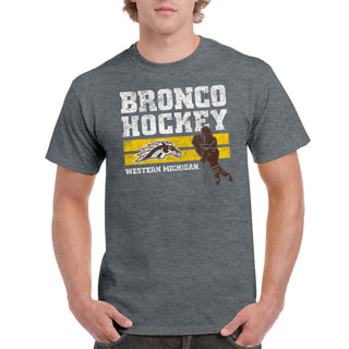 Western Michigan University Retro Hockey Basic Cotton T Shirt - Graphite Heather