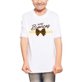 Western Michigan Bow Script Youth T-Shirt - White