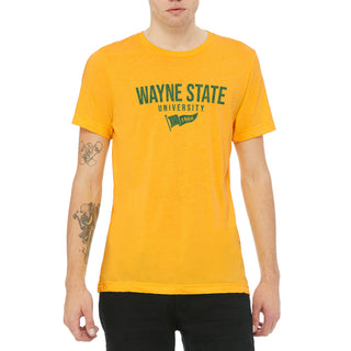 Wayne State Distressed Year Banner Canvas Triblend T-Shirt - Yellow Gold