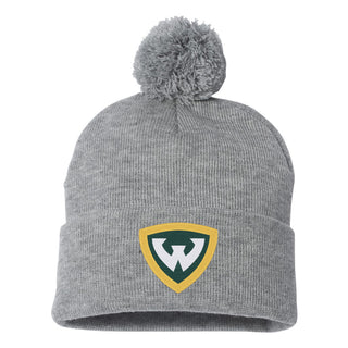 Wayne State Primary Logo Pom Pom Cuffed Beanie - Heather Grey
