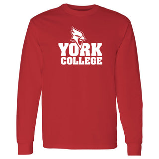 York College Cardinals Basic Block Cotton Long Sleeve T Shirt - Red