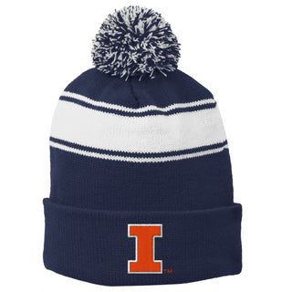 Illinois Primary Logo Stripe Pom Pom Beanie