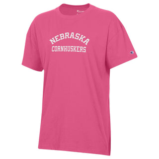 Nebraska Arch Over Cornhuskers Champion Womens Oversized T-Shirt - Heirloom Pink