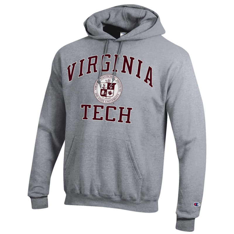 Virginia Tech Crest Powerblend Fleece Hoodie - Oxford Heather
